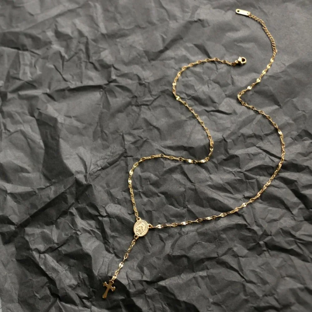 NEW 18K Gold Plated Virgin Mary Holy Cross Drop Necklace - Picture 3 of 11